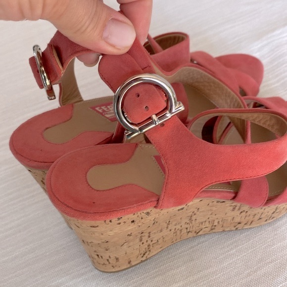 Salvatore Ferragamo Cross Strap Cork Wedge Sandals - Picture 6 of 10